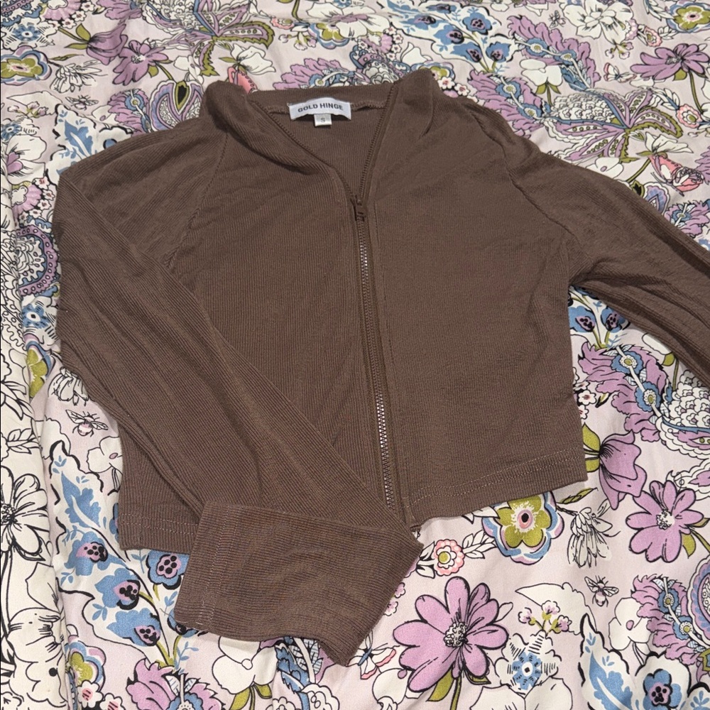 Gold Hinge Brown Cropped Zip-Up jacket